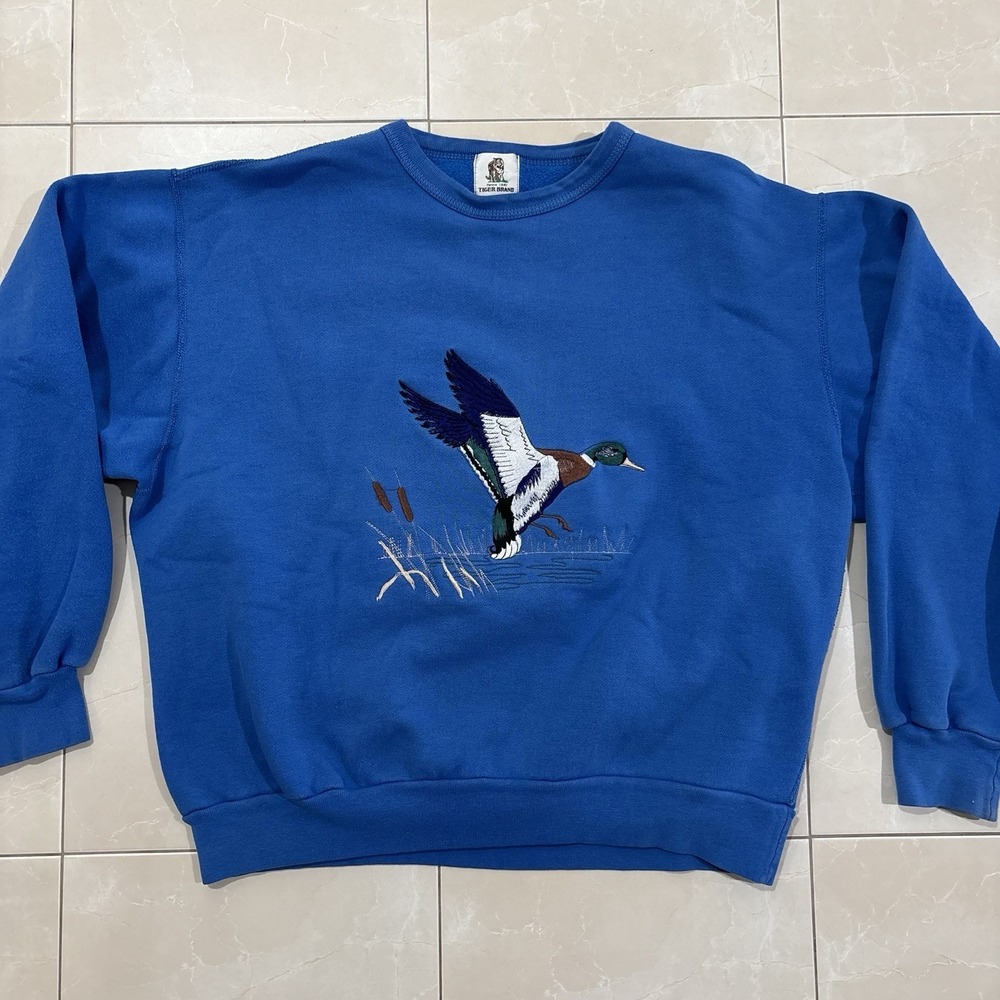 Vintage Grandma Sweater Ducks Animal Embroidered Crewneck Y2K 90s Womens M